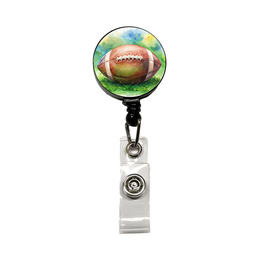 Football Ball On Field Watercolor Retractable ID Key Card Name Tag Badge Holder with Clip