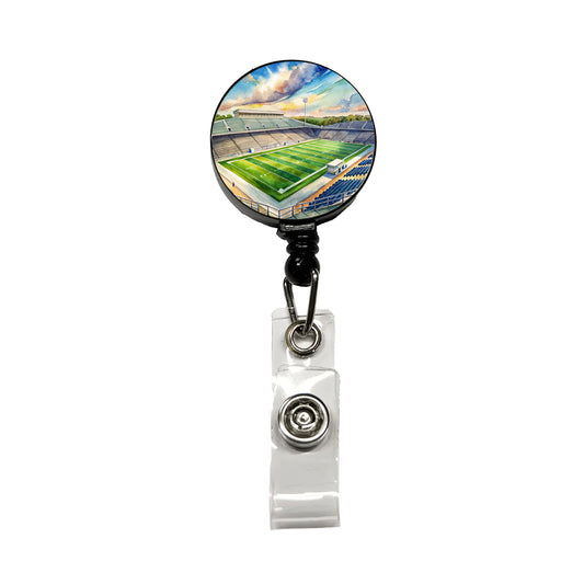 Football Game Field As Seen From Stadium Stands Watercolor Retractable ID Key Card Name Tag Badge Holder with Clip