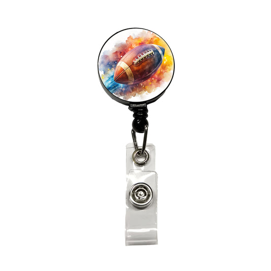 Football Rocketing Through The Air Watercolor Retractable ID Key Card Name Tag Badge Holder with Clip