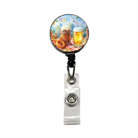 German Oktoberfest Beer Pretzel Watercolor Retractable ID Key Card Name Tag Badge Holder with Clip