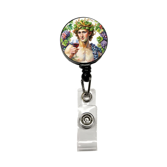 Greek God Bacchus With Wine And Grapes Retractable ID Key Card Name Tag Badge Holder with Clip