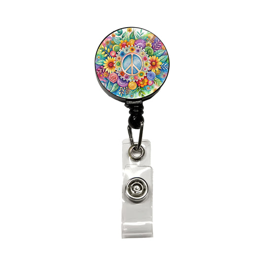 Hippie Peace Symbol Watercolor Retractable ID Key Card Name Tag Badge Holder with Clip