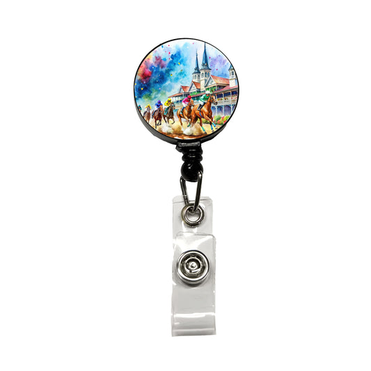 Horse Racing Derby Watercolor Retractable ID Key Card Name Tag Badge Holder with Clip