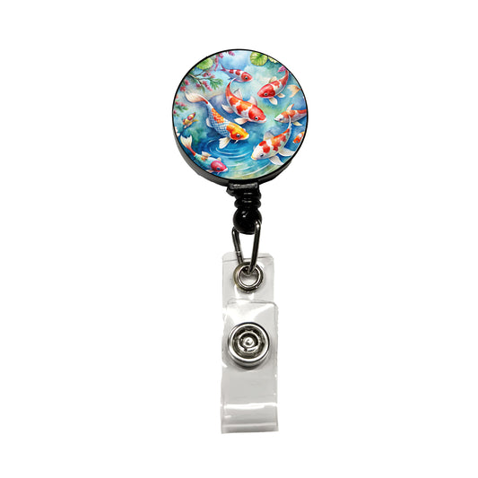 Japanese Koi Pond Scene Watercolor Retractable ID Key Card Name Tag Badge Holder with Clip