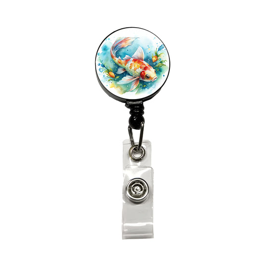 Koi Fish Watercolor Retractable ID Key Card Name Tag Badge Holder with Clip