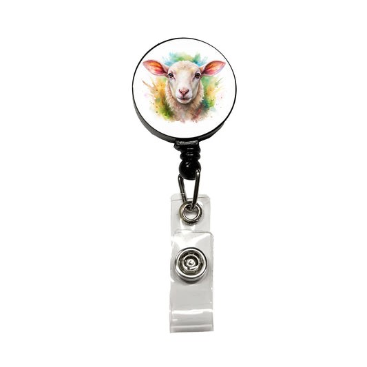 Lamb Face Watercolor Retractable ID Key Card Name Tag Badge Holder with Clip