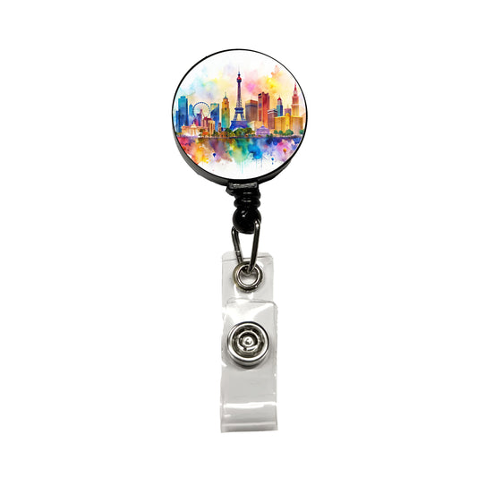 Las Vegas Nevada Watercolor Retractable ID Key Card Name Tag Badge Holder with Clip
