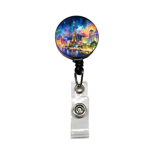 Las Vegas Strip At Night Watercolor Retractable ID Key Card Name Tag Badge Holder with Clip