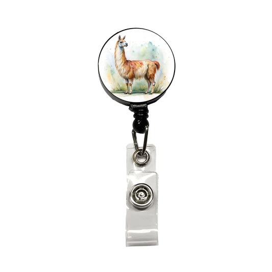 Llama Standing Watercolor Retractable ID Key Card Name Tag Badge Holder with Clip