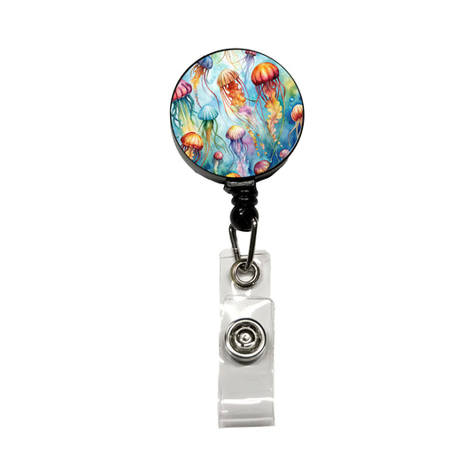 Lots Of Jellyfish Underwater Watercolor Retractable ID Key Card Name Tag Badge Holder with Clip