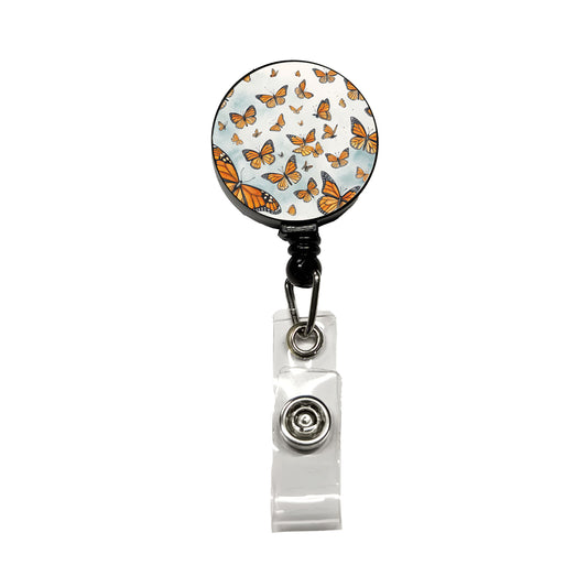 Lots Of Monarch Butterflies in Flight Retractable ID Key Card Name Tag Badge Holder with Clip