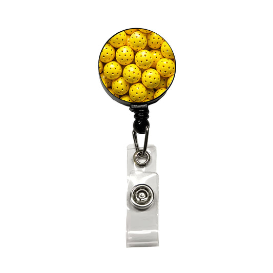 Lots Of Yellow Pickleball Balls Retractable ID Key Card Name Tag Badge Holder with Clip
