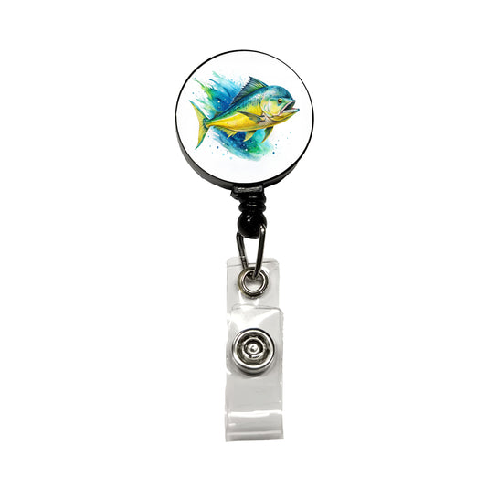 Mahi Mahi Fish Watercolor Retractable ID Key Card Name Tag Badge Holder with Clip