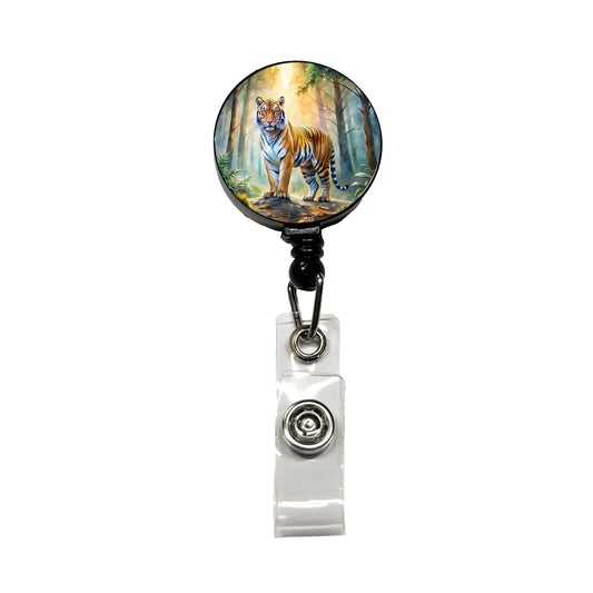Majestic Tiger Standing In Forest Watercolor Retractable ID Key Card Name Tag Badge Holder with Clip