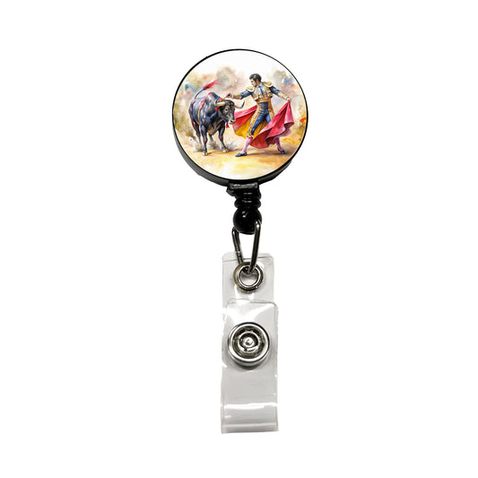 Matador And Bull Fighting In Ring Watercolor Retractable ID Key Card Name Tag Badge Holder with Clip