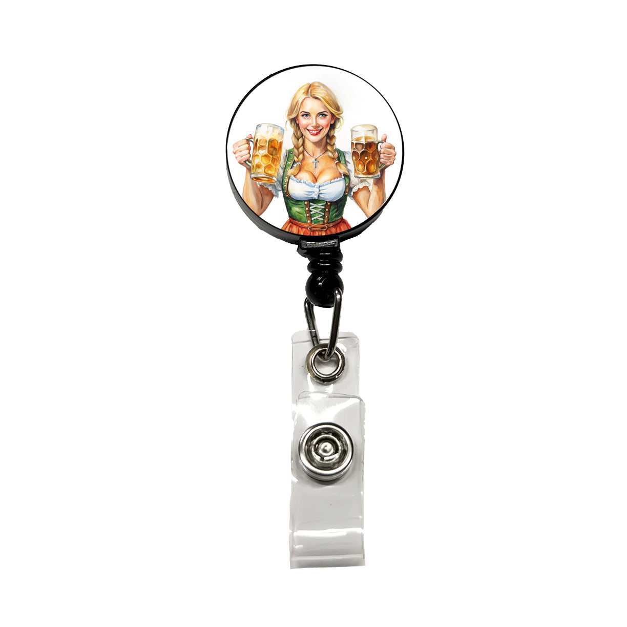 Oktoberfest German Barmaid With A Beer Mugs Retractable ID Key Card Name Tag Badge Holder with Clip
