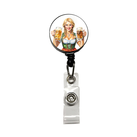 Oktoberfest German Barmaid With A Beer Mugs Retractable ID Key Card Name Tag Badge Holder with Clip