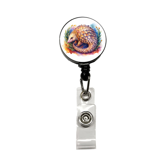 Pangolin Watercolor Retractable ID Key Card Name Tag Badge Holder with Clip