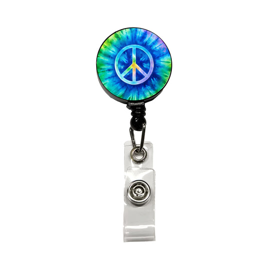 Peace Symbol Rainbow Hippie Tie Dye Background Retractable ID Key Card Name Tag Badge Holder with Clip