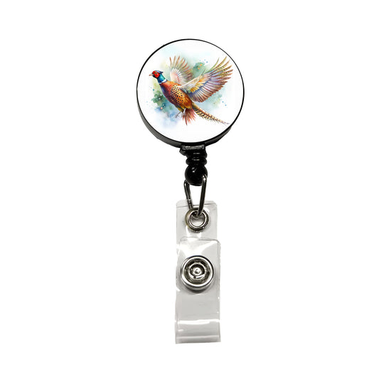 Pheasant In Flight Watercolor Retractable ID Key Card Name Tag Badge Holder with Clip
