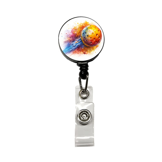 Pickleball Ball Rocketing Through The Air Watercolor Retractable ID Key Card Name Tag Badge Holder with Clip