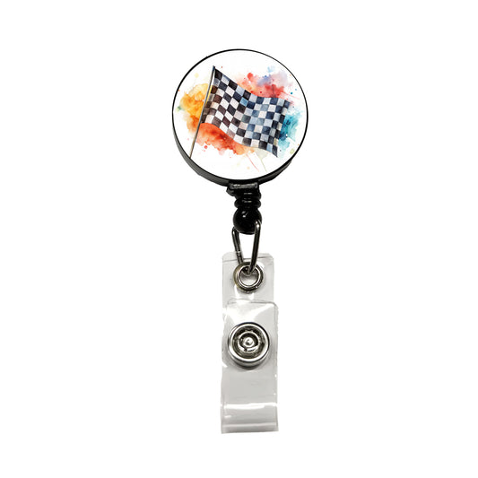Racing Checkered Flag Watercolor Retractable ID Key Card Name Tag Badge Holder with Clip