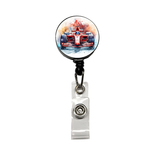 Red Sports Racing Car Watercolor Retractable ID Key Card Name Tag Badge Holder with Clip