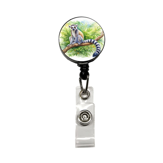 Ring-Tailed Lemur In Tree Watercolor Retractable ID Key Card Name Tag Badge Holder with Clip