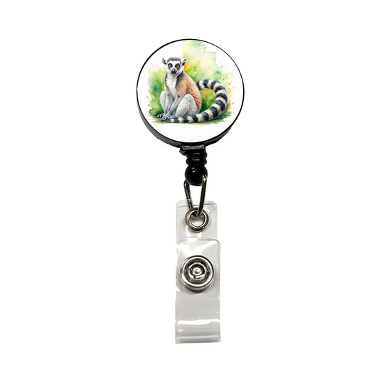 Ring-Tailed Lemur Watercolor Retractable ID Key Card Name Tag Badge Holder with Clip
