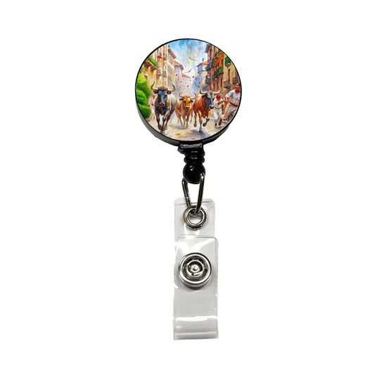 Running of the Bulls in Spain Retractable ID Key Card Name Tag Badge Holder with Clip