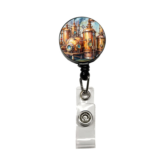 Steampunk Beer Alcohol Still Pipes And Gauges Retractable ID Key Card Name Tag Badge Holder with Clip