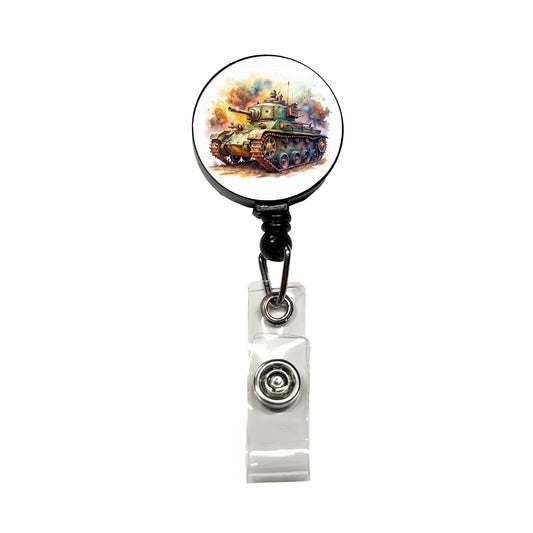 Steampunk Tank Fantasy Sci-fi Watercolor Retractable ID Key Card Name Tag Badge Holder with Clip