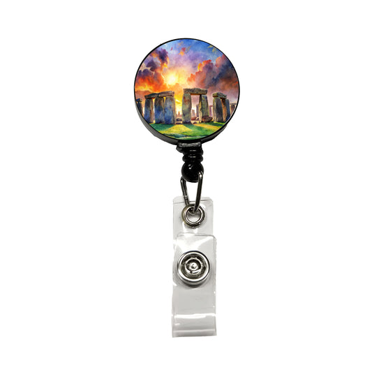 Stonehenge England At Dusk Watercolor Retractable ID Key Card Name Tag Badge Holder with Clip