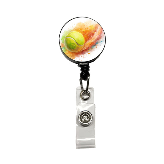 Tennis Ball Rocketing Through The Air Watercolor Retractable ID Key Card Name Tag Badge Holder with Clip