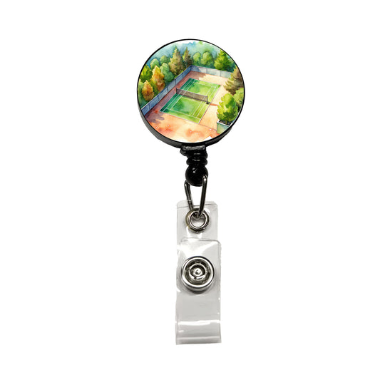 Tennis Court Watercolor Retractable ID Key Card Name Tag Badge Holder with Clip