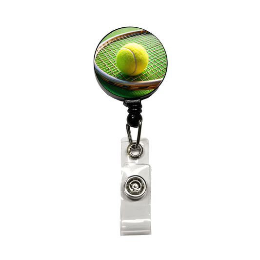 Tennis Racquet and Ball Close-up Retractable ID Key Card Name Tag Badge Holder with Clip