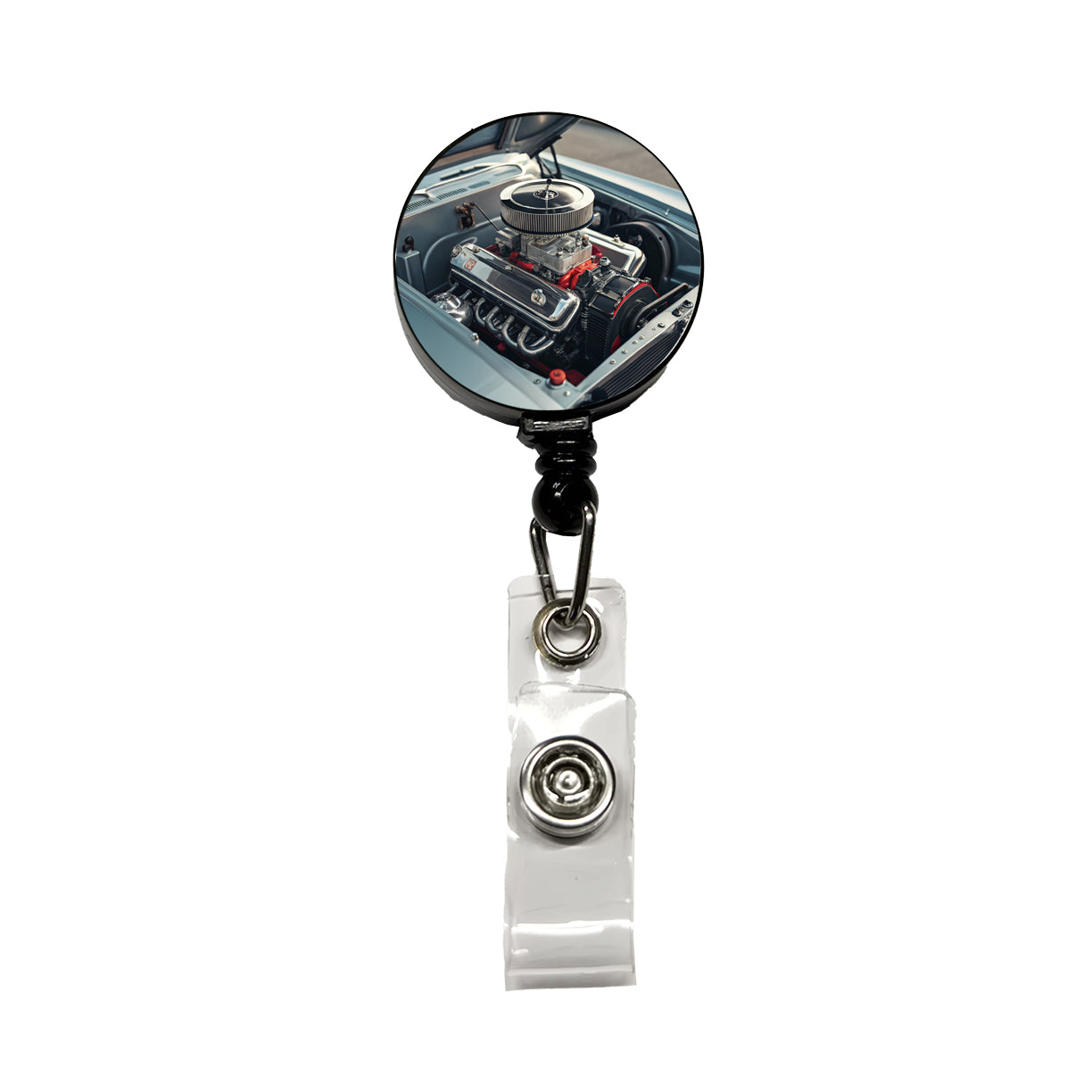 V8 Engine In Classic Muscle Car Retractable ID Key Card Name Tag Badge Holder with Clip
