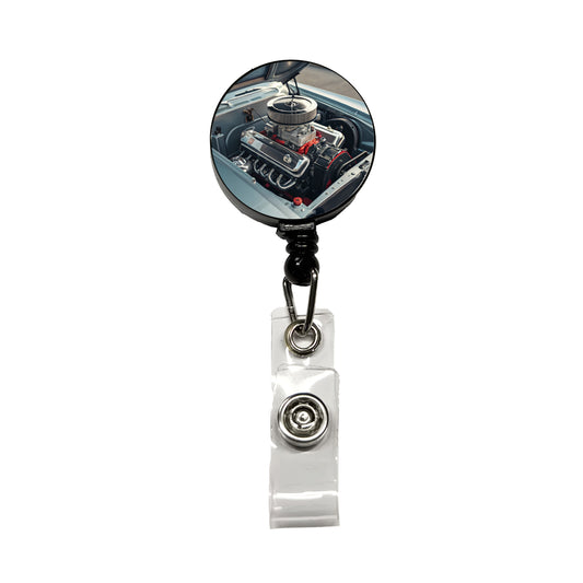 V8 Engine In Classic Muscle Car Retractable ID Key Card Name Tag Badge Holder with Clip
