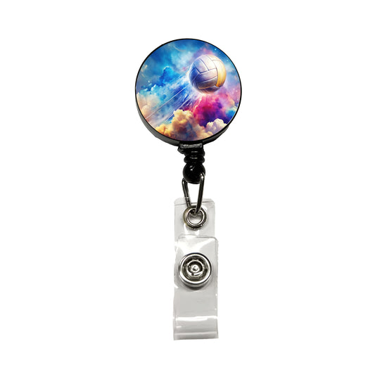 Volleyball Ball Rocketing Through The Sky Watercolor Retractable ID Key Card Name Tag Badge Holder with Clip