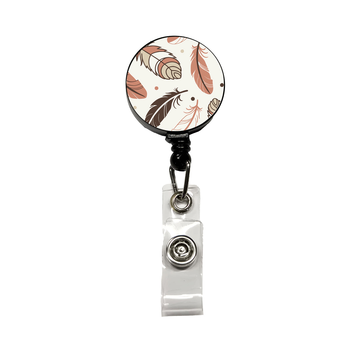 Boho Feathers Retractable ID Key Card Name Tag Badge Holder with Clip
