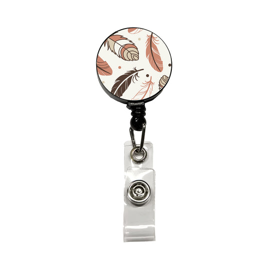 Boho Feathers Retractable ID Key Card Name Tag Badge Holder with Clip