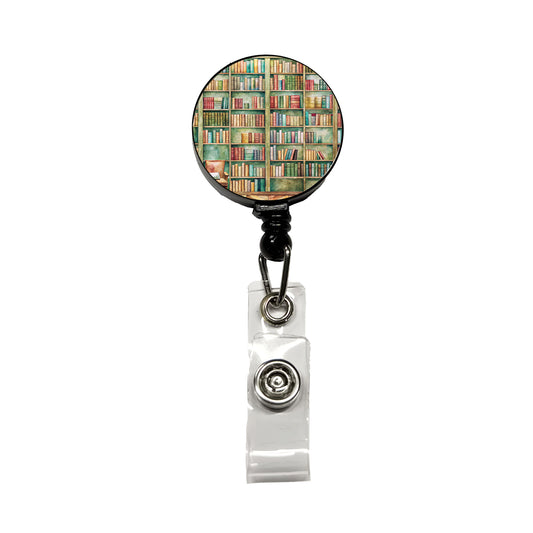 Books Bookshelves In Library Reading Reader Retractable ID Key Card Name Tag Badge Holder with Clip