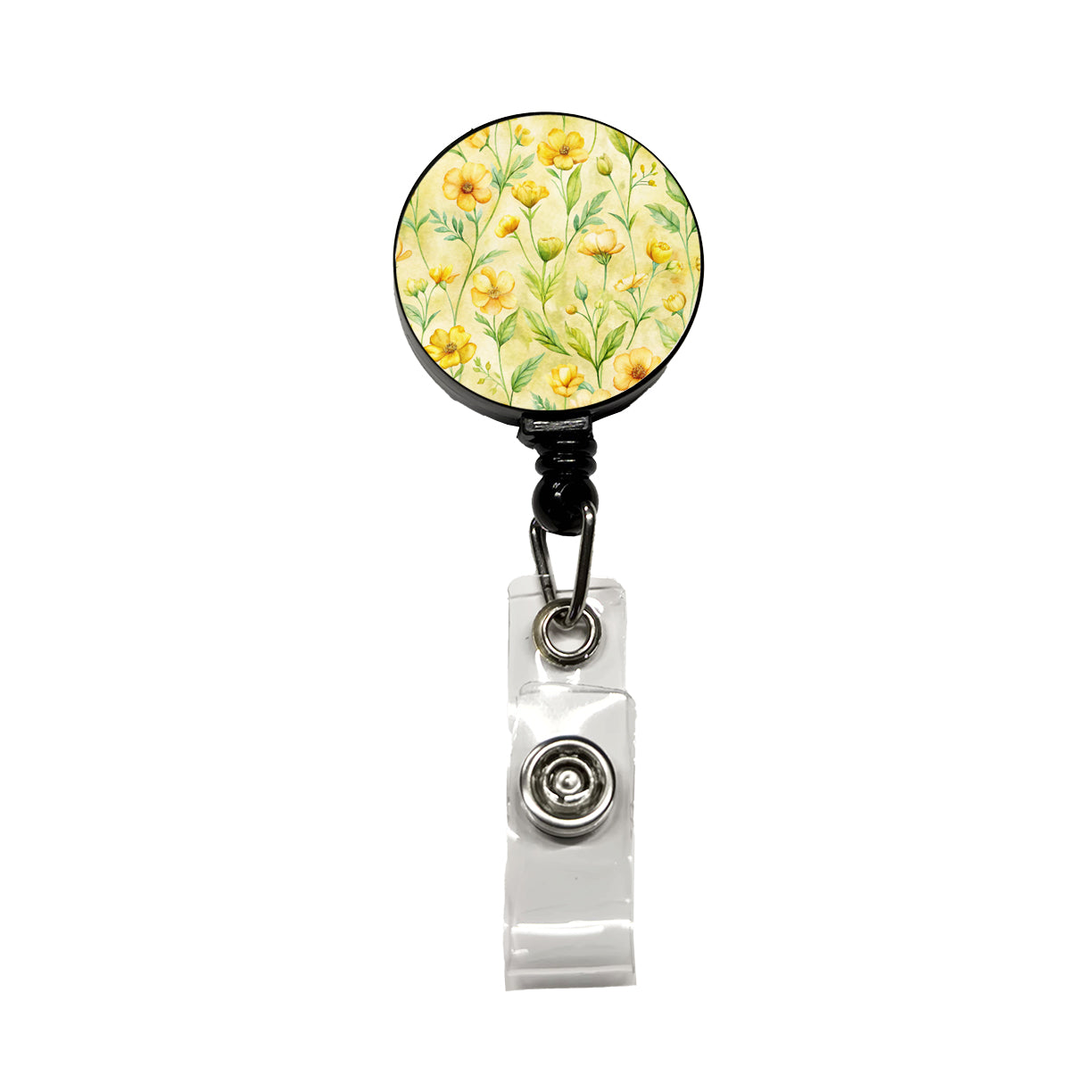 Buttercups Yellow Flowers Floral Retractable ID Key Card Name Tag Badge Holder with Clip