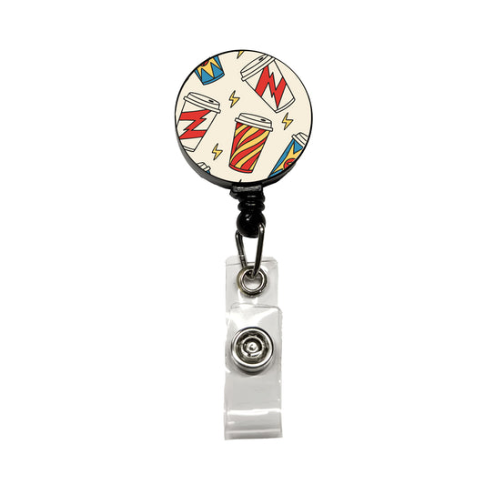 Coffee Cups Dynamic Retractable ID Key Card Name Tag Badge Holder with Clip