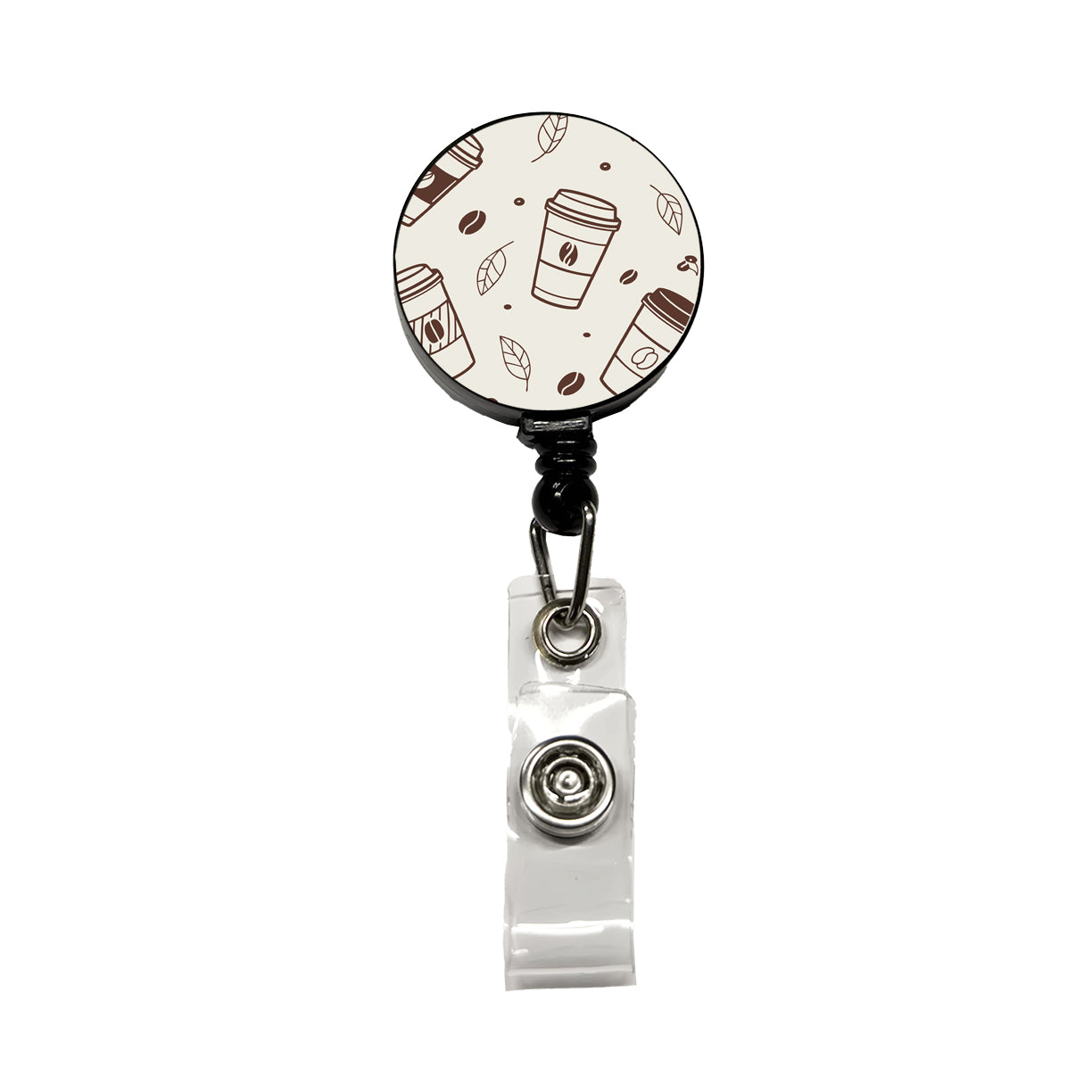 Coffee Cups Scattered Retractable ID Key Card Name Tag Badge Holder with Clip