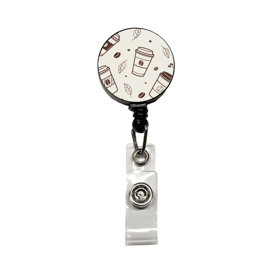 Coffee Cups Scattered Retractable ID Key Card Name Tag Badge Holder with Clip