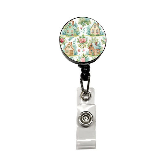 Cottagecore Adorable Homes In Country Retractable ID Key Card Name Tag Badge Holder with Clip