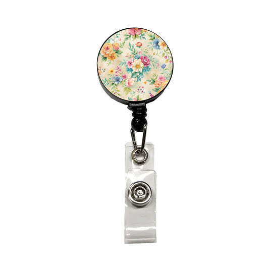 Ditsy Floral Flowers Wallpaper Retractable ID Key Card Name Tag Badge Holder with Clip