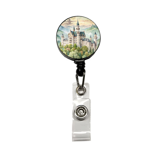German Castle Watercolor Beautiful Neuschwanstein Retractable ID Key Card Name Tag Badge Holder with Clip