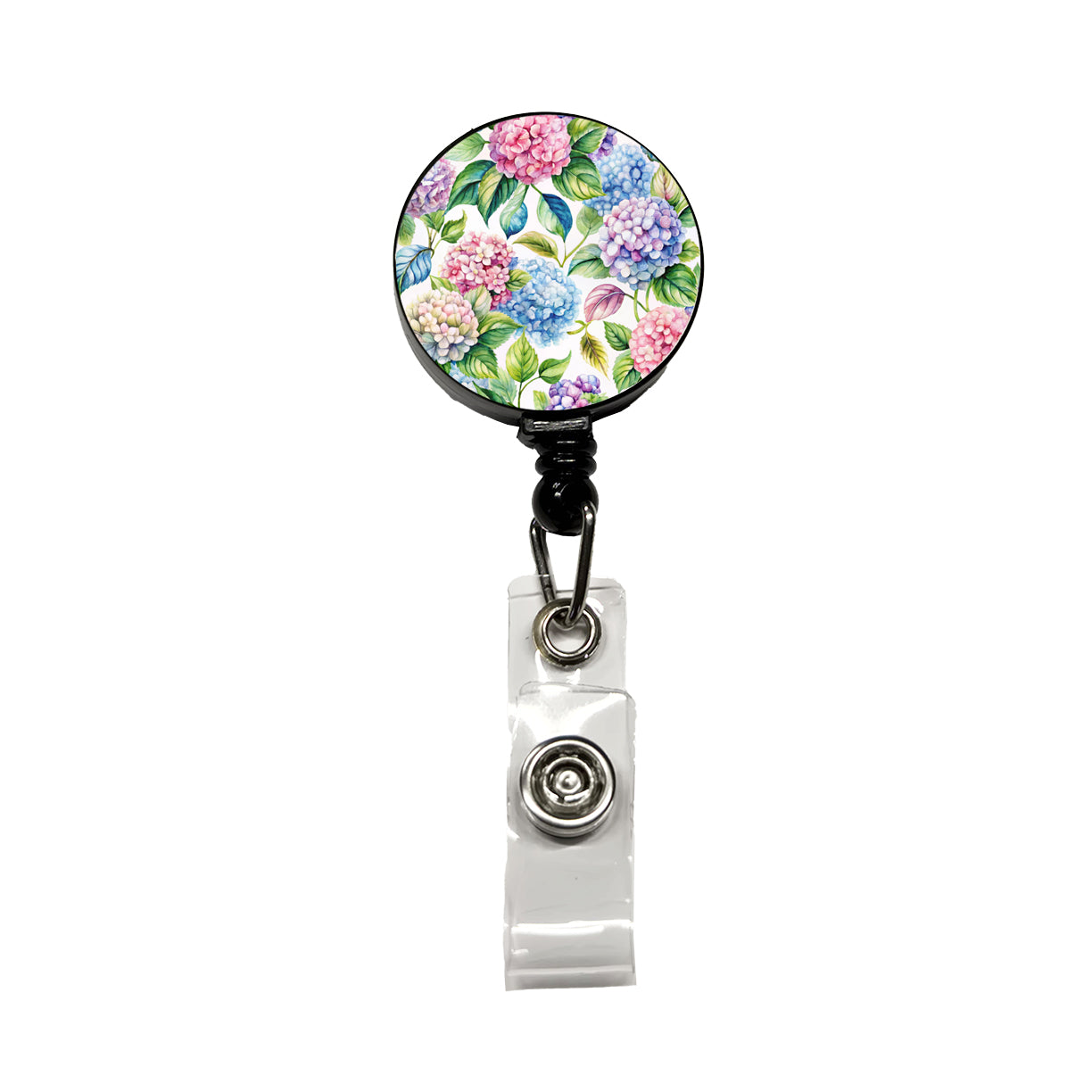 Hydrangea Floral Flowers Retractable ID Key Card Name Tag Badge Holder with Clip